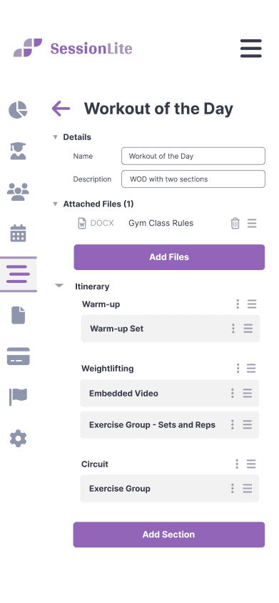 A session template's itinerary on mobile