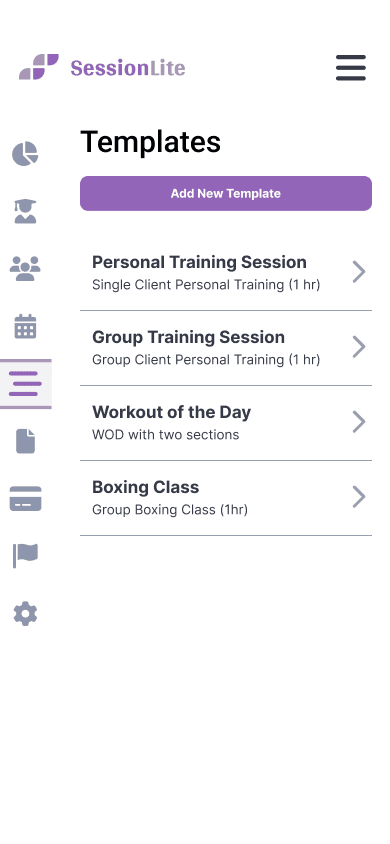The admin templates list on mobile